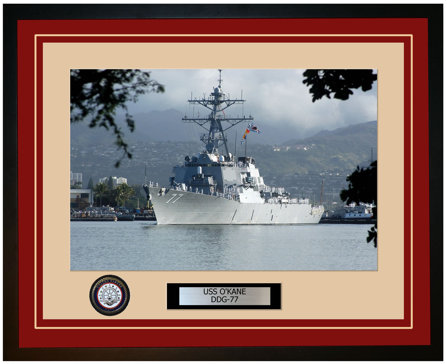 USS O'KANE DDG-77 Framed Navy Ship Photo Burgundy
