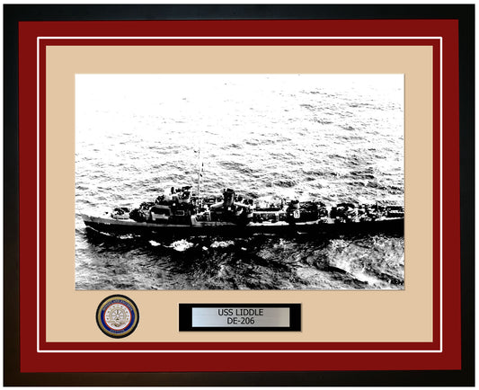 USS Liddle DE-206 Framed Navy Ship Photo Burgundy