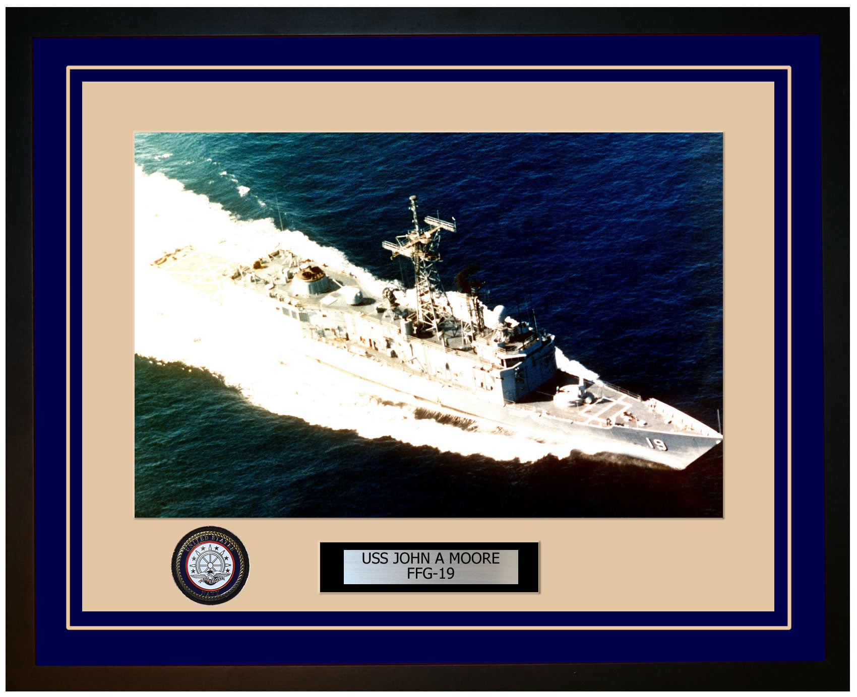 USS JOHN A MOORE FFG-19 Framed Navy Ship Photo Blue