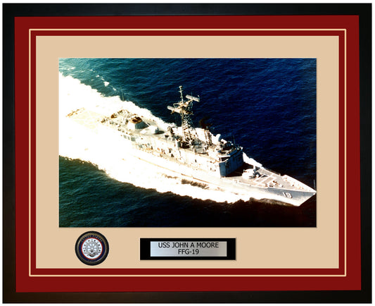 USS JOHN A MOORE FFG-19 Framed Navy Ship Photo Burgundy