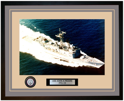 USS JOHN A MOORE FFG-19 Framed Navy Ship Photo Grey