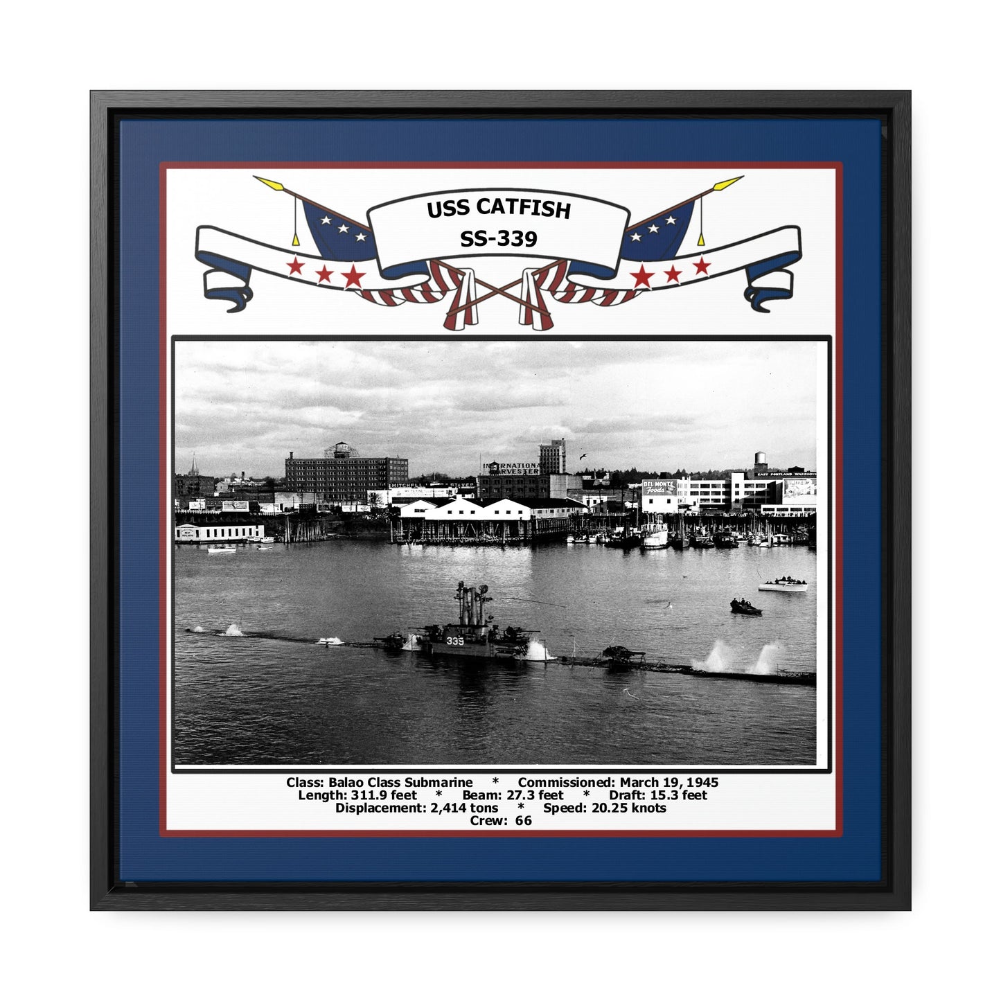 USS Catfish SS-339 Navy Floating Frame Photo Front View