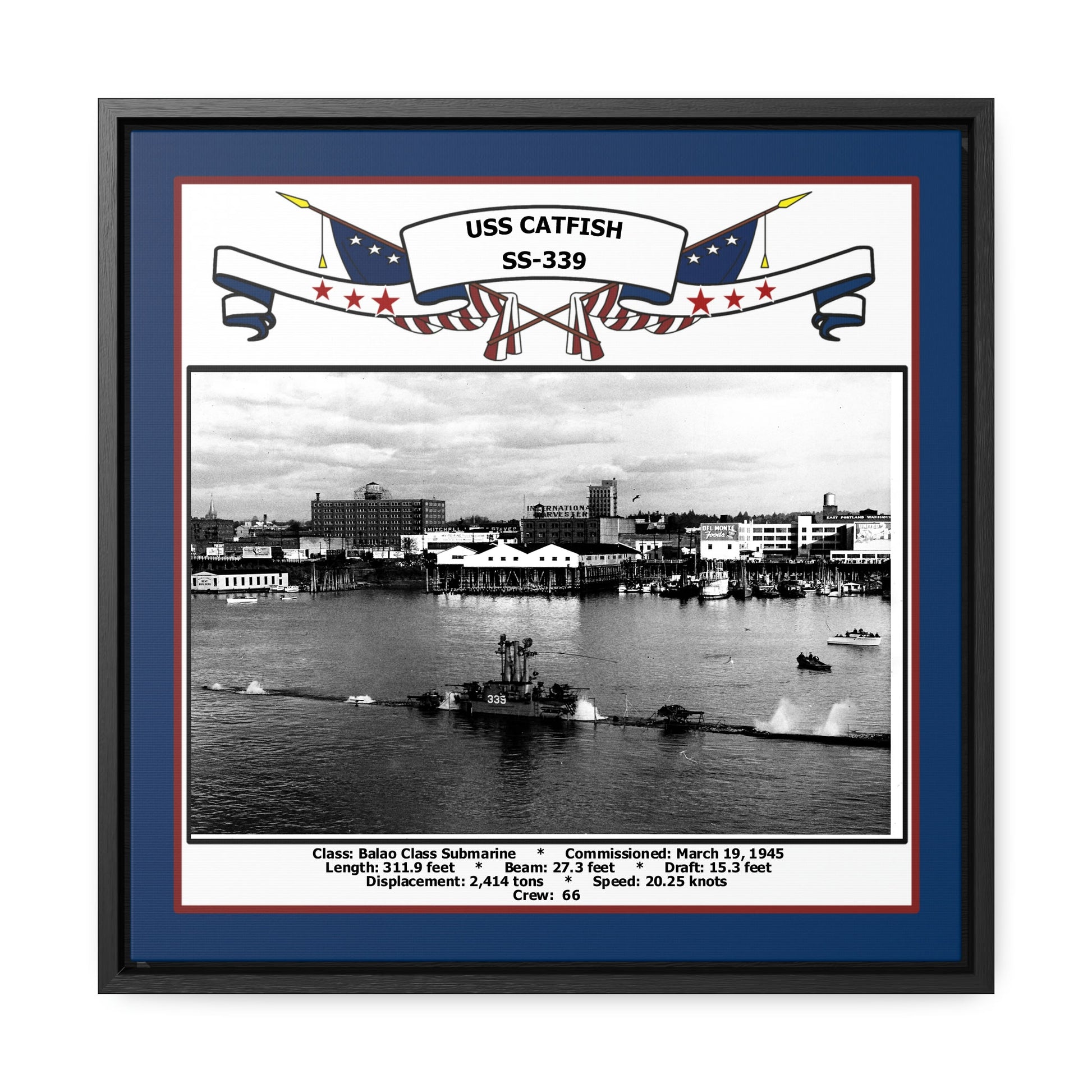 USS Catfish SS-339 Navy Floating Frame Photo Front View