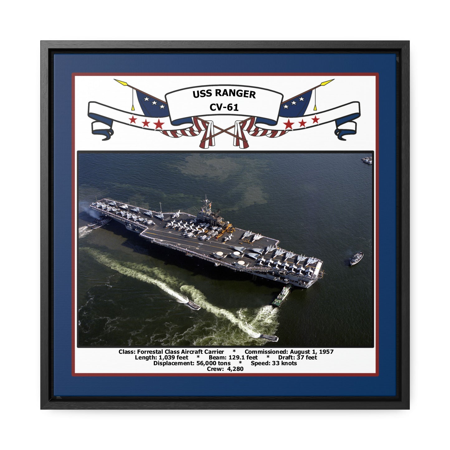USS Ranger CV-61 Navy Floating Frame Photo Front View