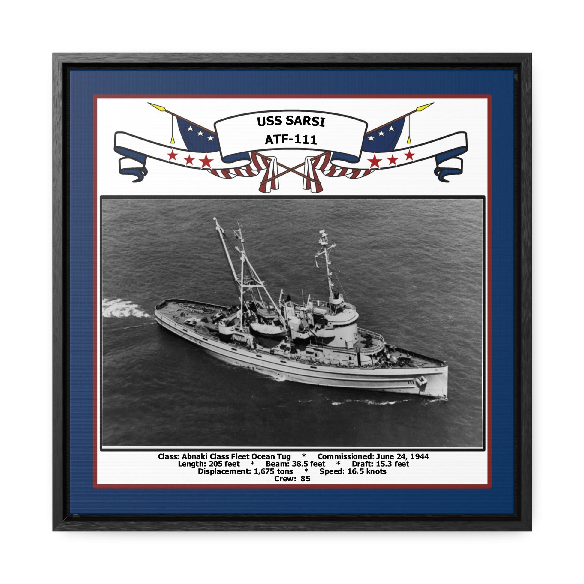 USS Sarsi ATF-111 Navy Floating Frame Photo Front View