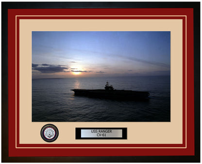 USS RANGER CV-61 Framed Navy Ship Photo Burgundy
