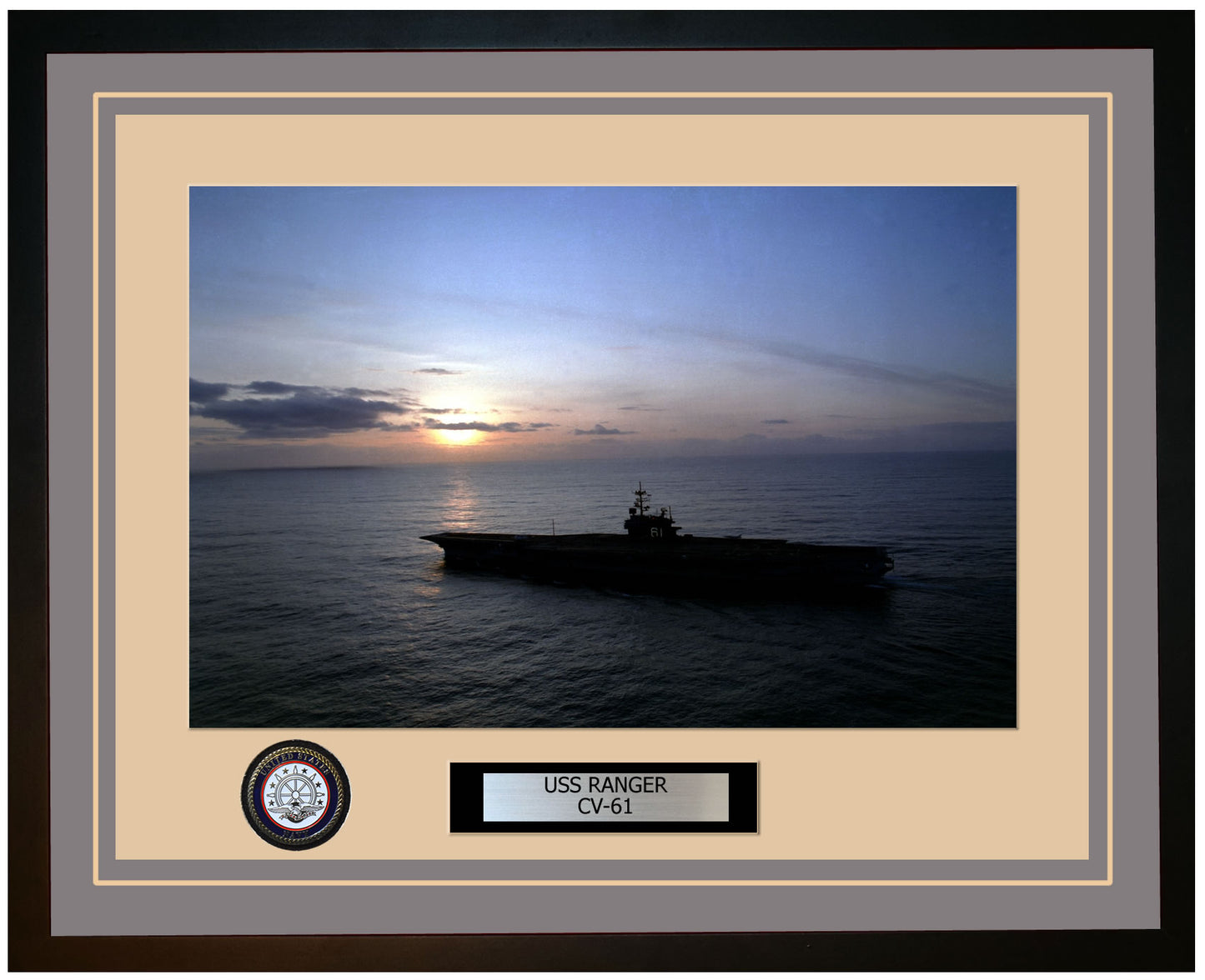 USS RANGER CV-61 Framed Navy Ship Photo Grey