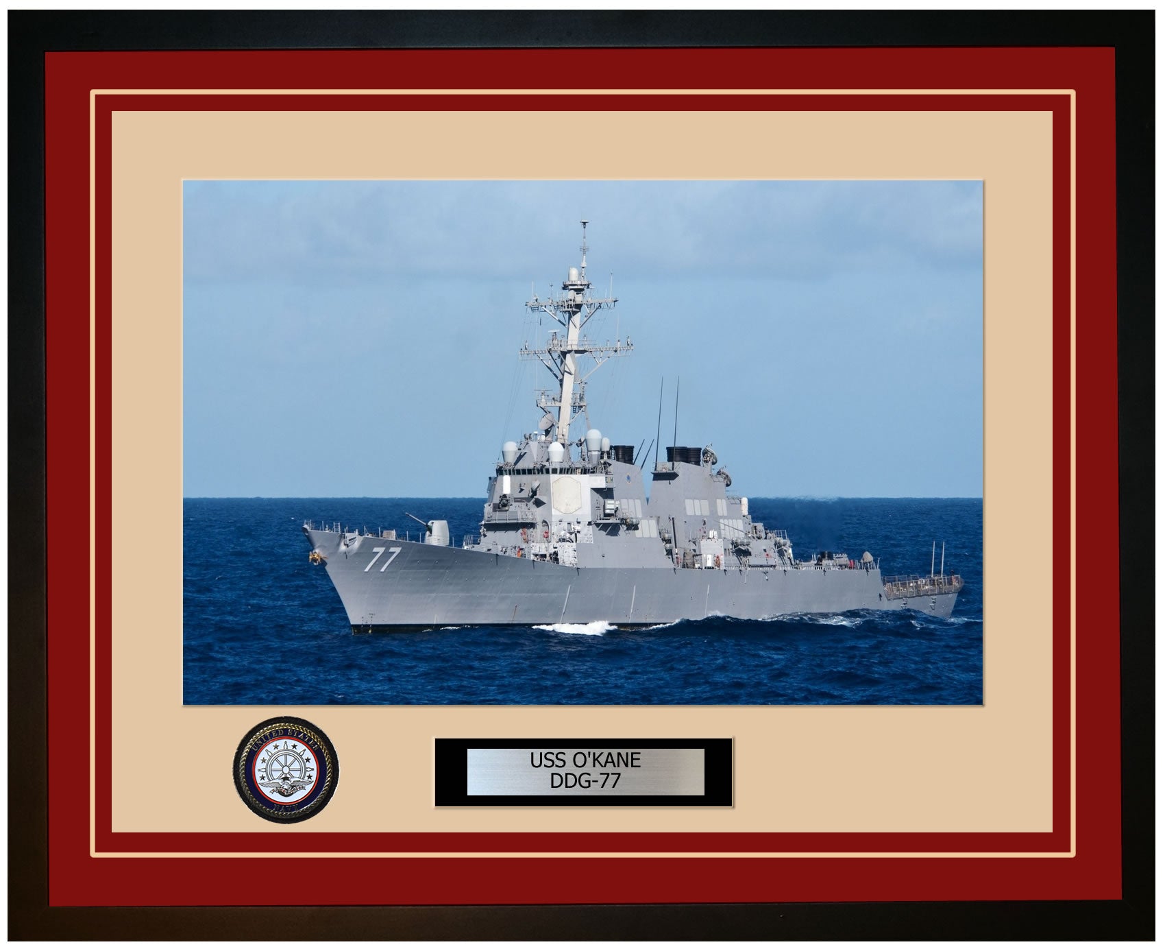USS O'KANE DDG-77 Framed Navy Ship Photo Burgundy