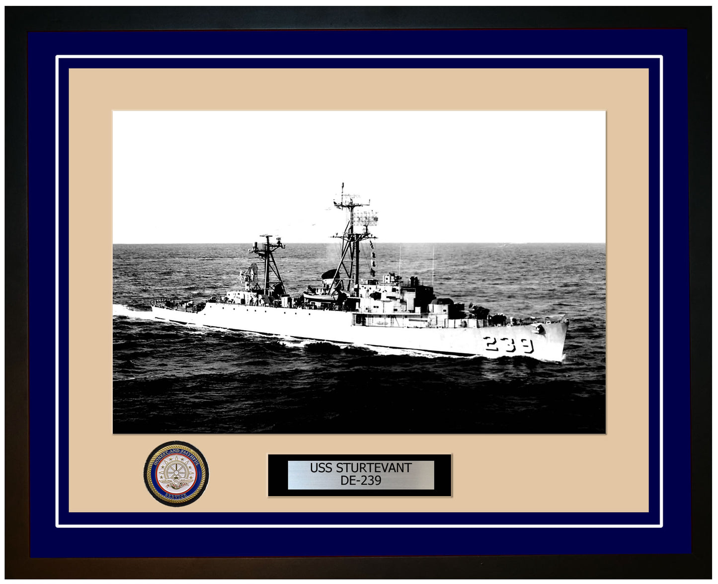 USS Sturtevant DE-239 Framed Navy Ship Photo Blue