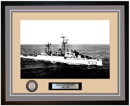 USS Sturtevant DE-239 Framed Navy Ship Photo Grey