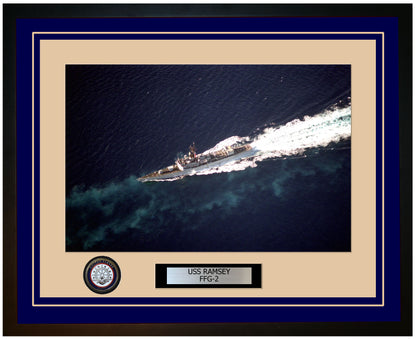 USS RAMSEY FFG-2 Framed Navy Ship Photo Blue