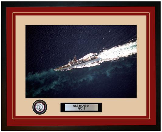 USS RAMSEY FFG-2 Framed Navy Ship Photo Burgundy