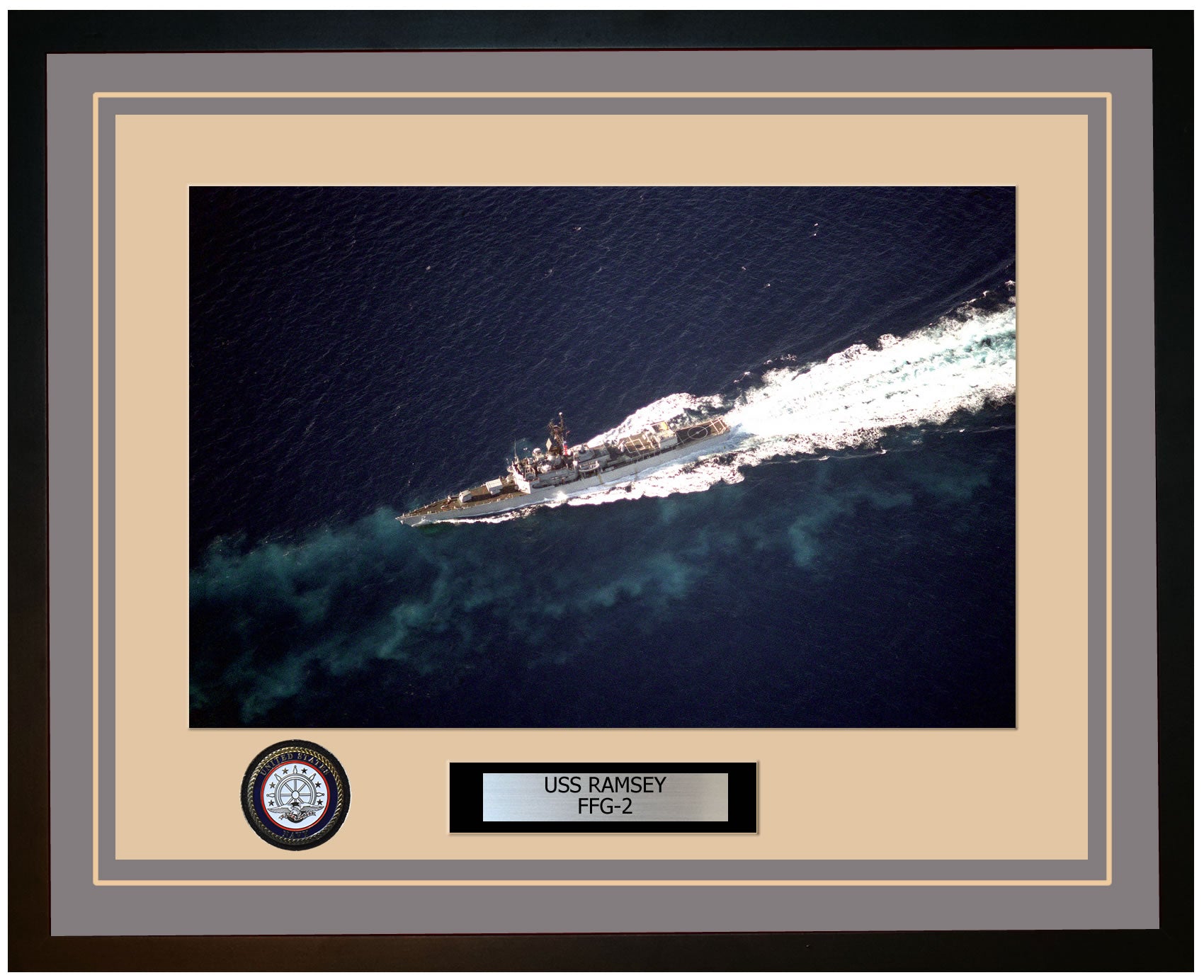 USS RAMSEY FFG-2 Framed Navy Ship Photo Grey