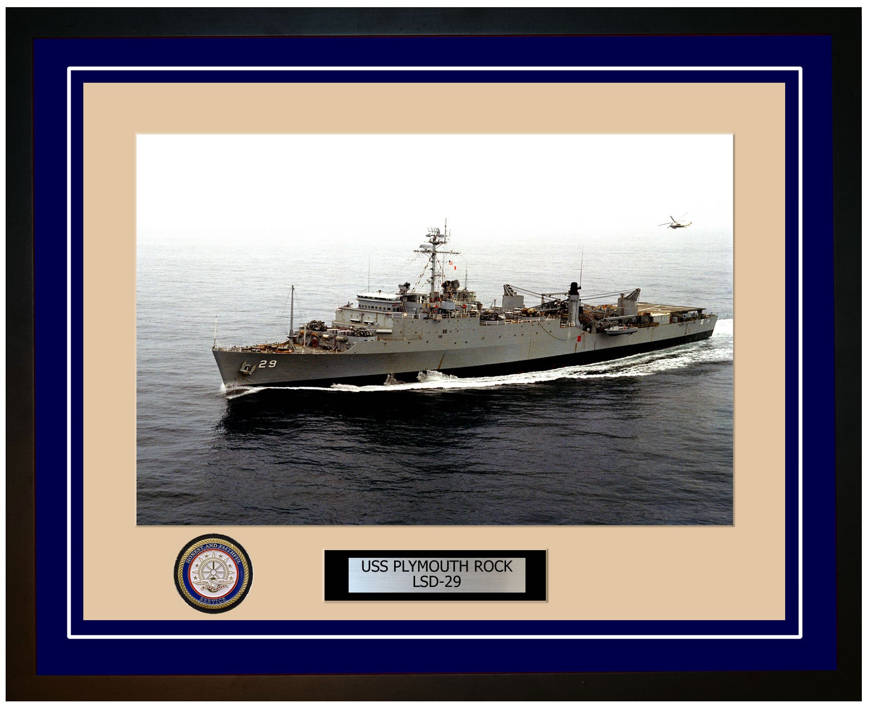 USS Plymouth Rock LSD-29 Framed Navy Ship Photo Blue