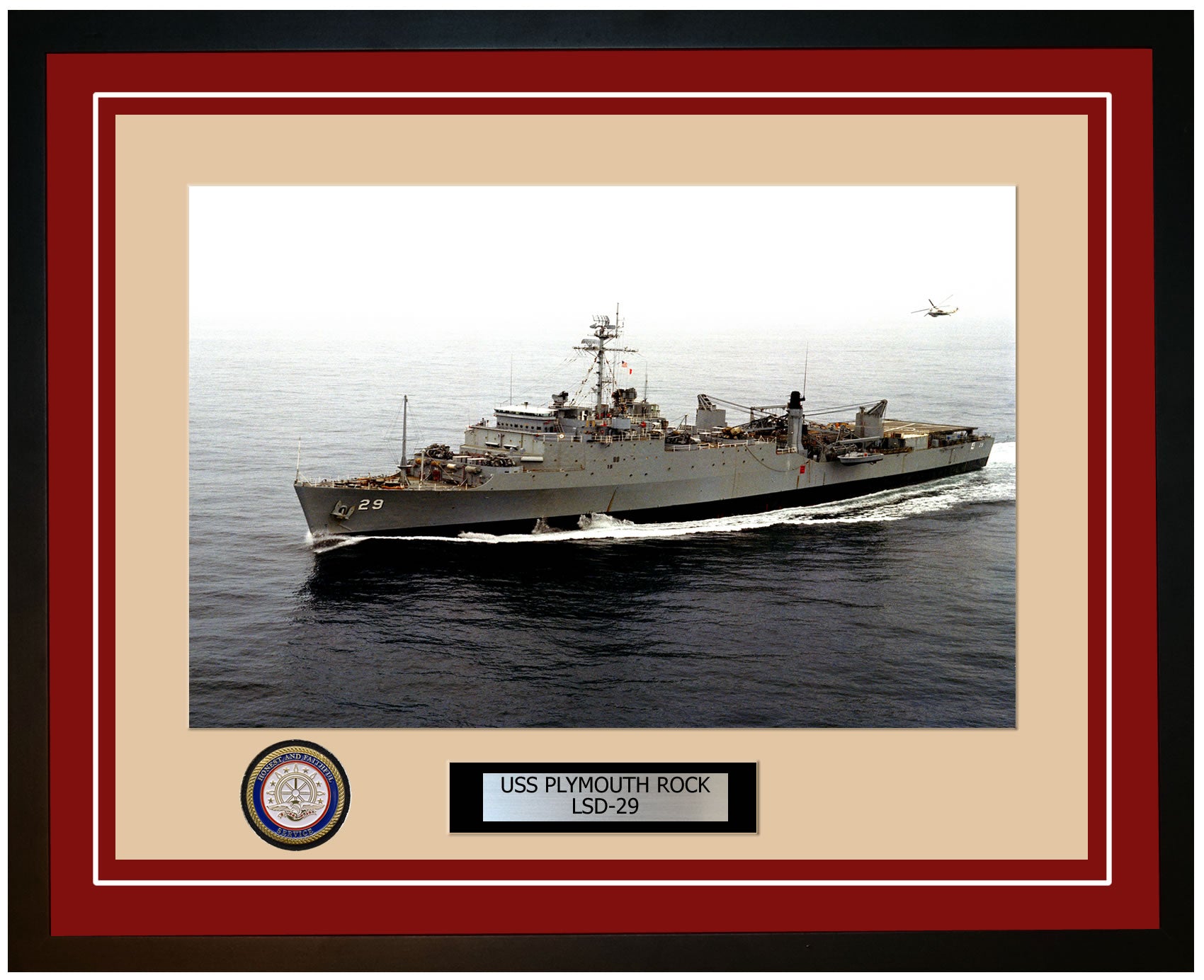 USS Plymouth Rock LSD-29 Framed Navy Ship Photo Burgundy