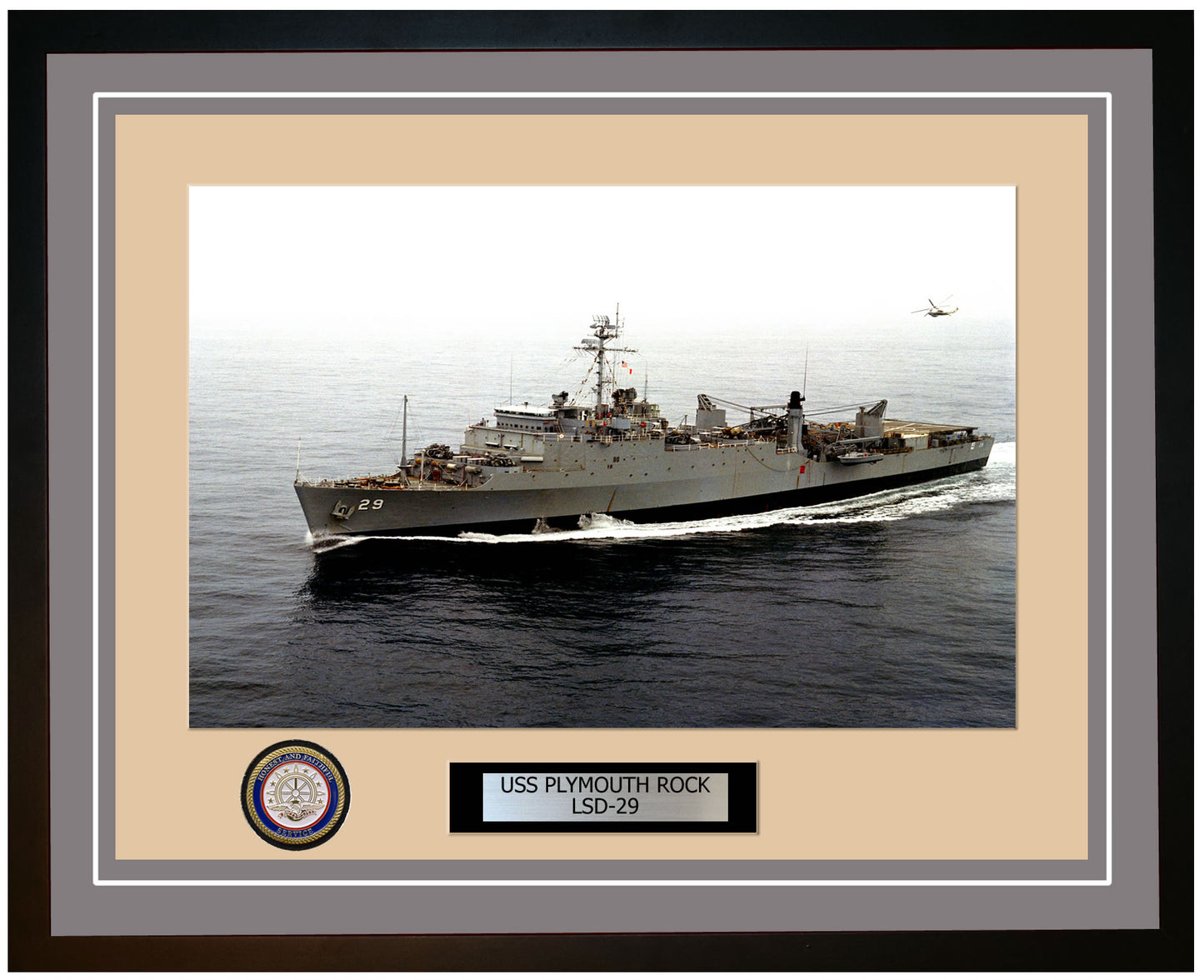 USS Plymouth Rock LSD-29 Framed Navy Ship Photo Grey