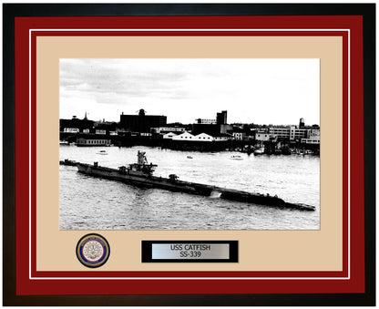 USS Catfish SS-339 Framed Navy Ship Photo Burgundy