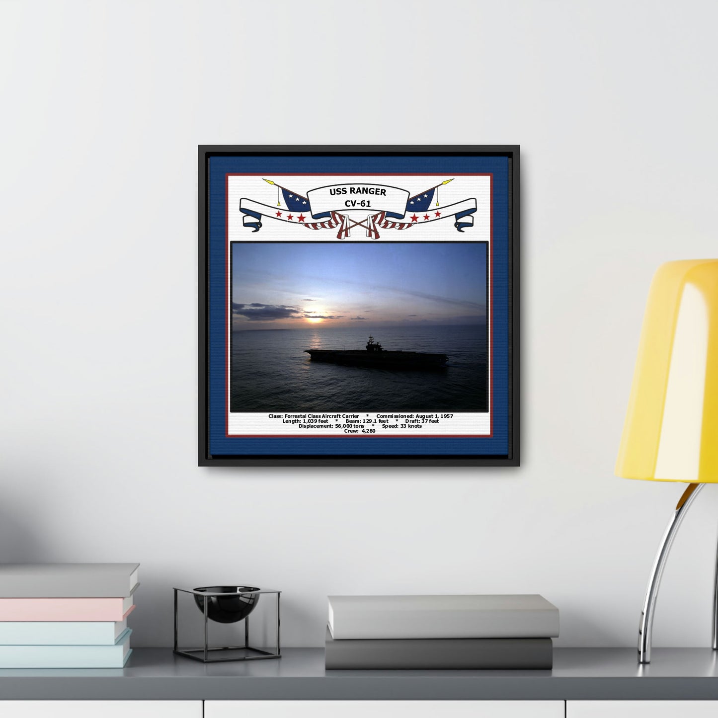 USS Ranger CV-61 Navy Floating Frame Photo Desk View