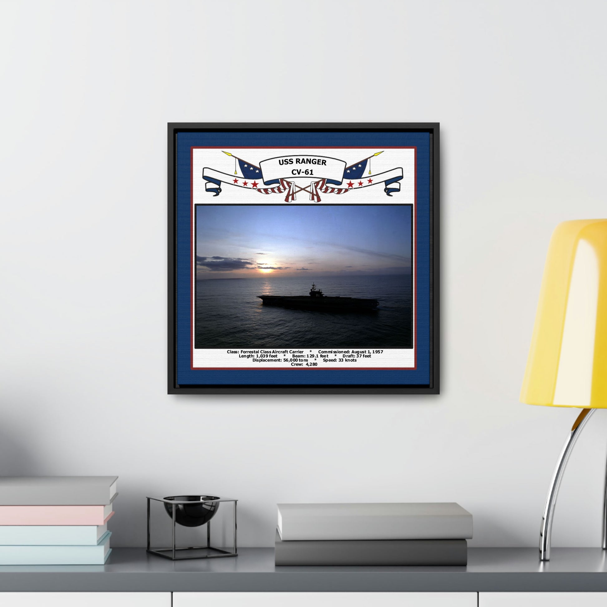 USS Ranger CV-61 Navy Floating Frame Photo Desk View