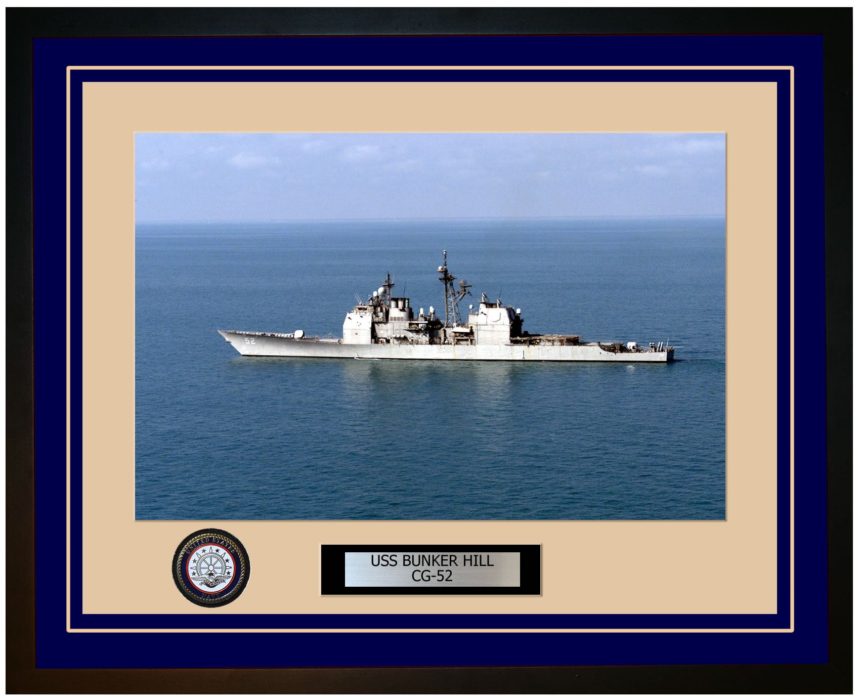 USS BUNKER HILL CG-52 Framed Navy Ship Photo Blue