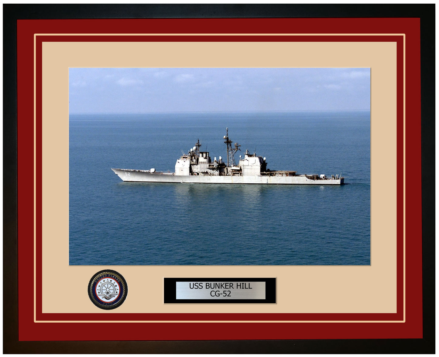 USS BUNKER HILL CG-52 Framed Navy Ship Photo Burgundy