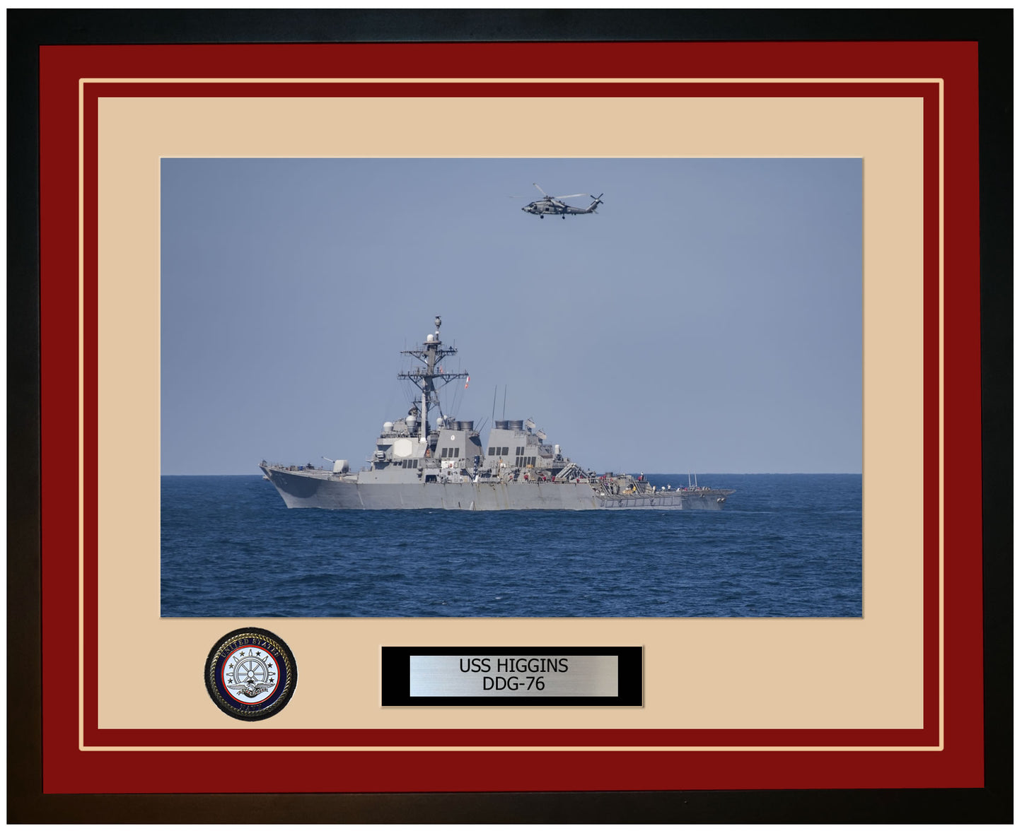 USS HIGGINS DDG-76 Framed Navy Ship Photo Burgundy