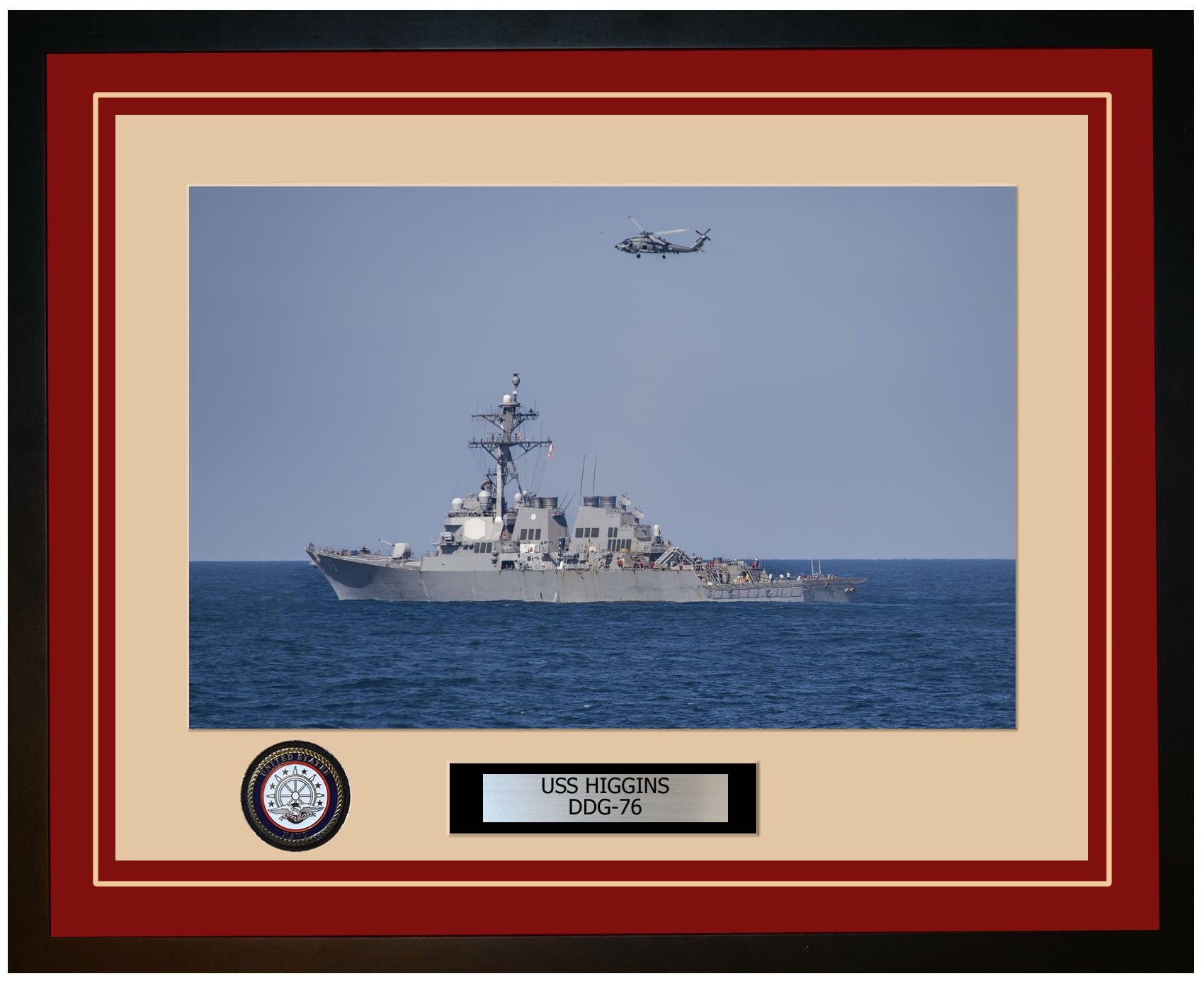 USS HIGGINS DDG-76 Framed Navy Ship Photo Burgundy