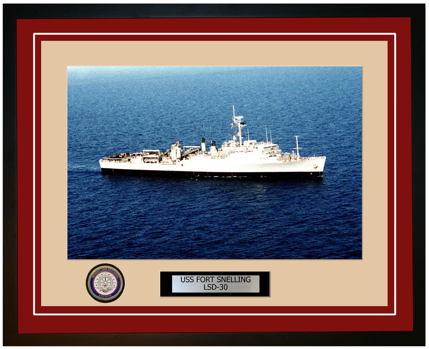 USS Fort Snelling LSD-30 Framed Navy Ship Photo Burgundy