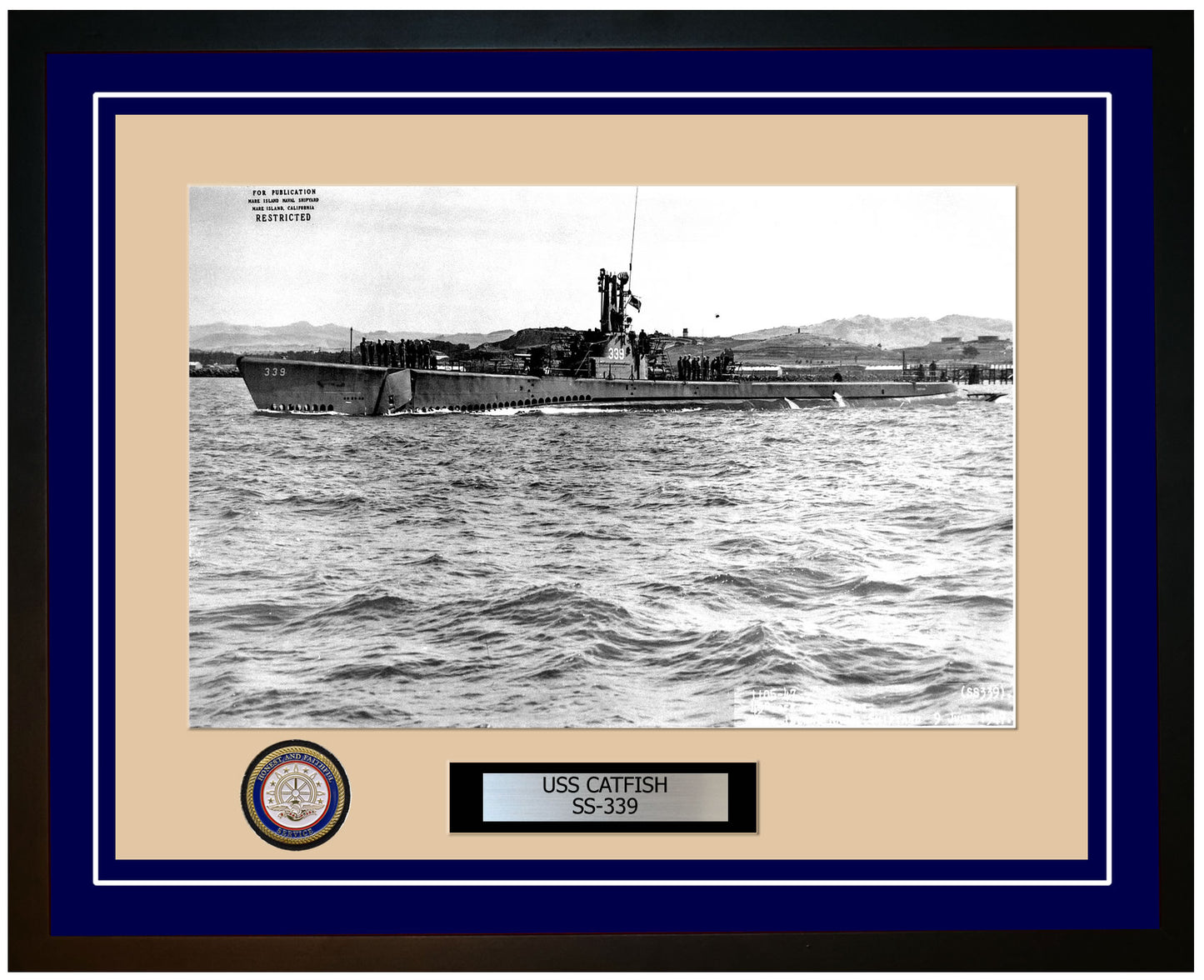 USS Catfish SS-339 Framed Navy Ship Photo Blue