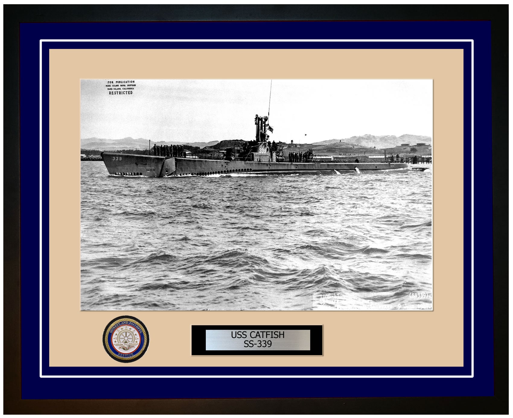 USS Catfish SS-339 Framed Navy Ship Photo Blue