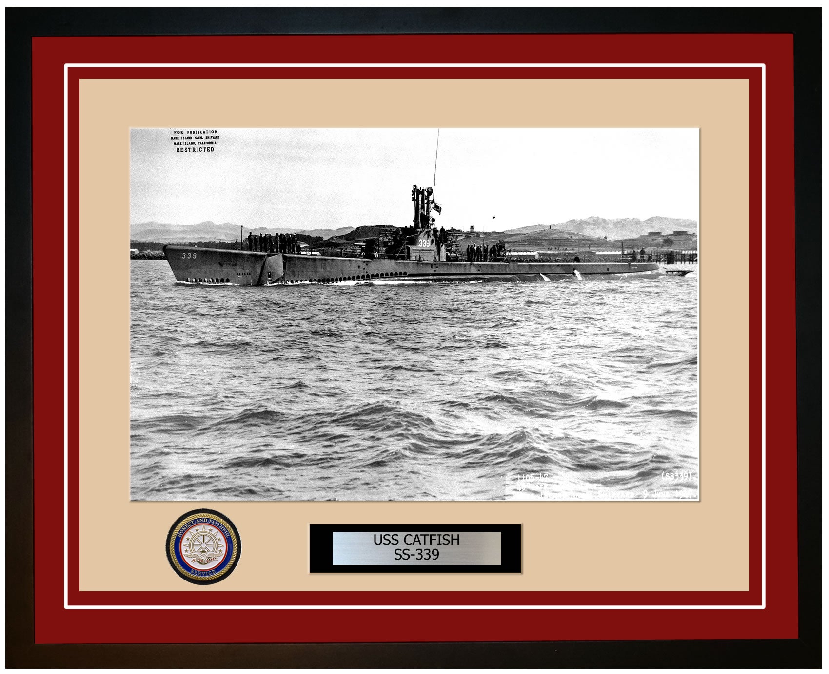 USS Catfish SS-339 Framed Navy Ship Photo Burgundy