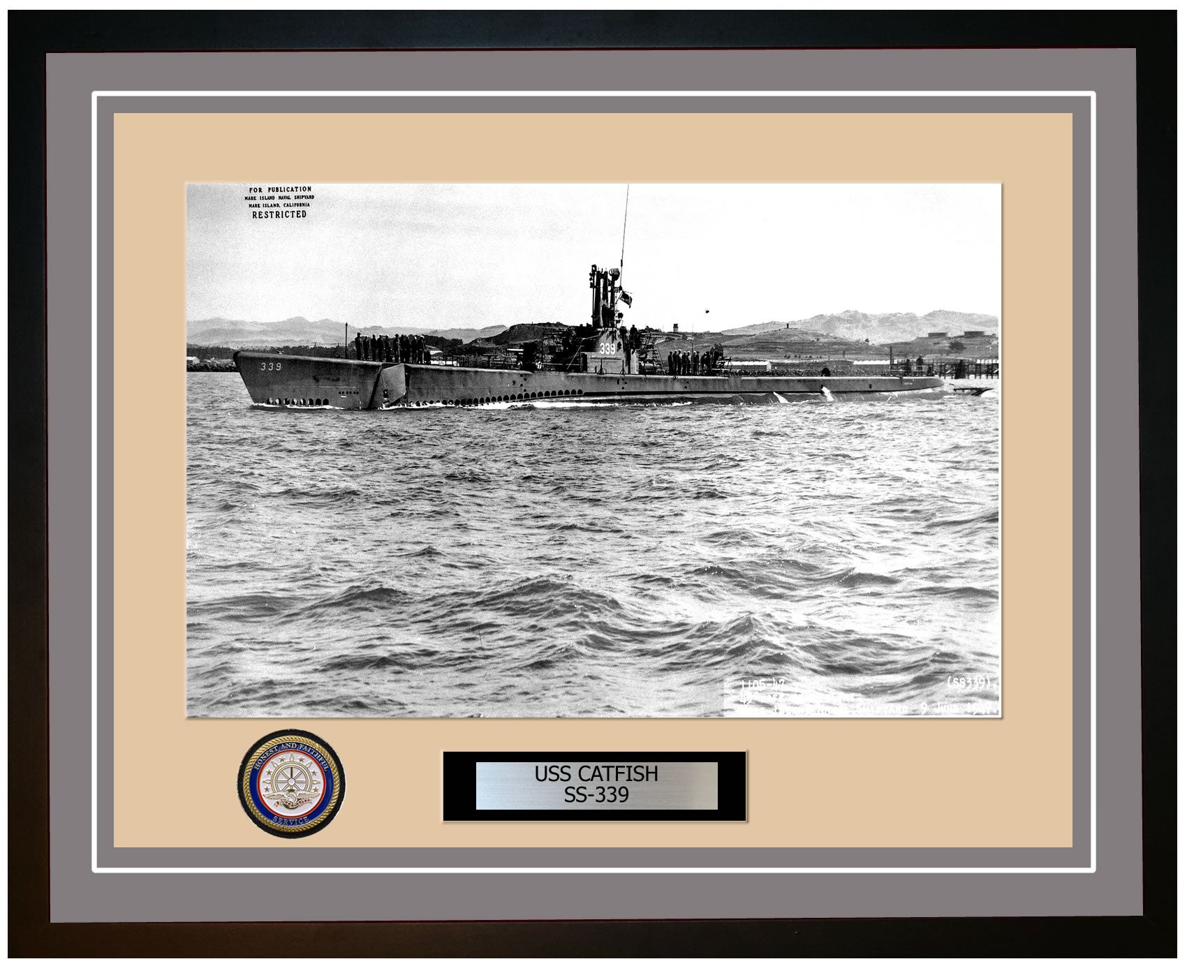 USS Catfish SS-339 Framed Navy Ship Photo Grey