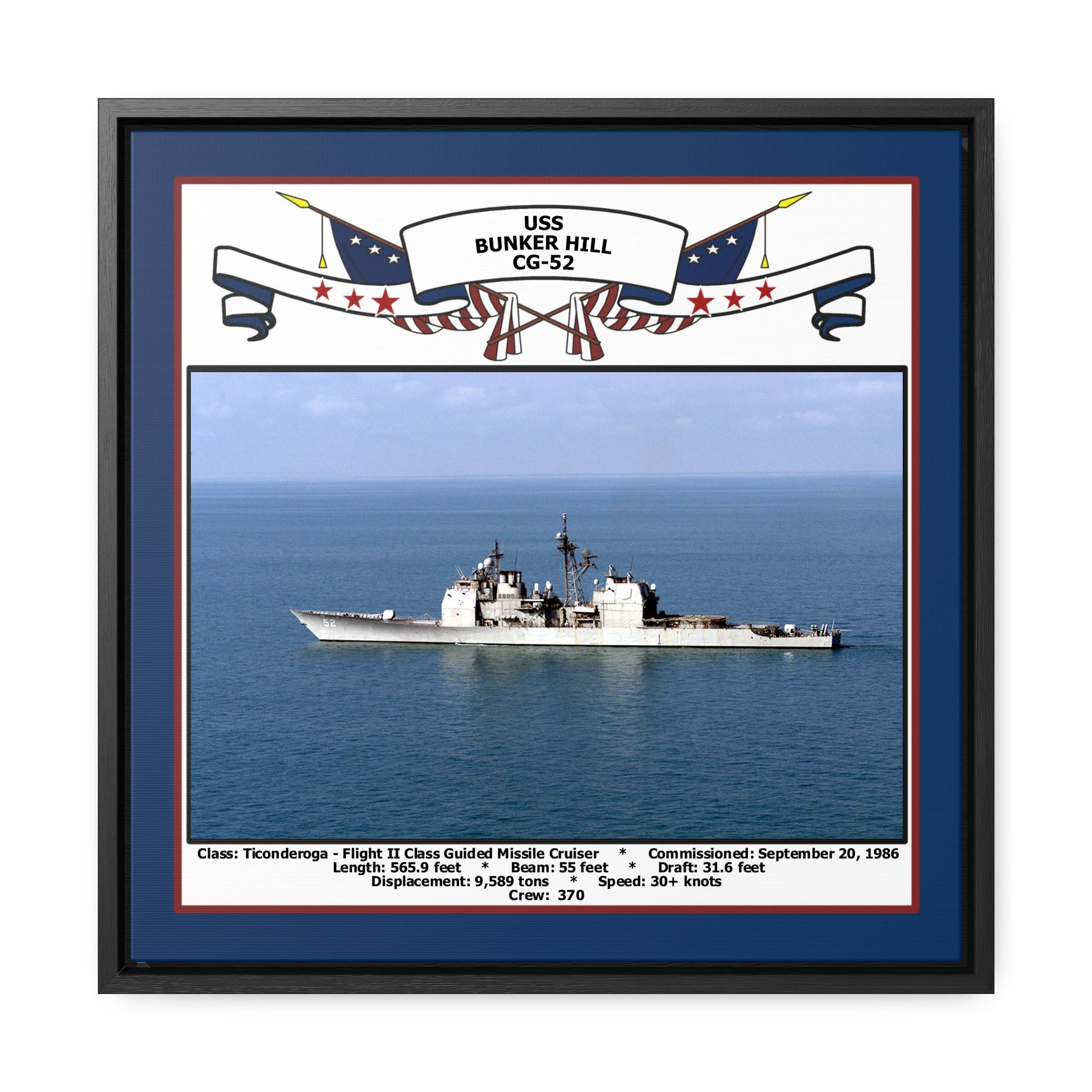 USS Bunker Hill CG-52 Navy Floating Frame Photo Front View