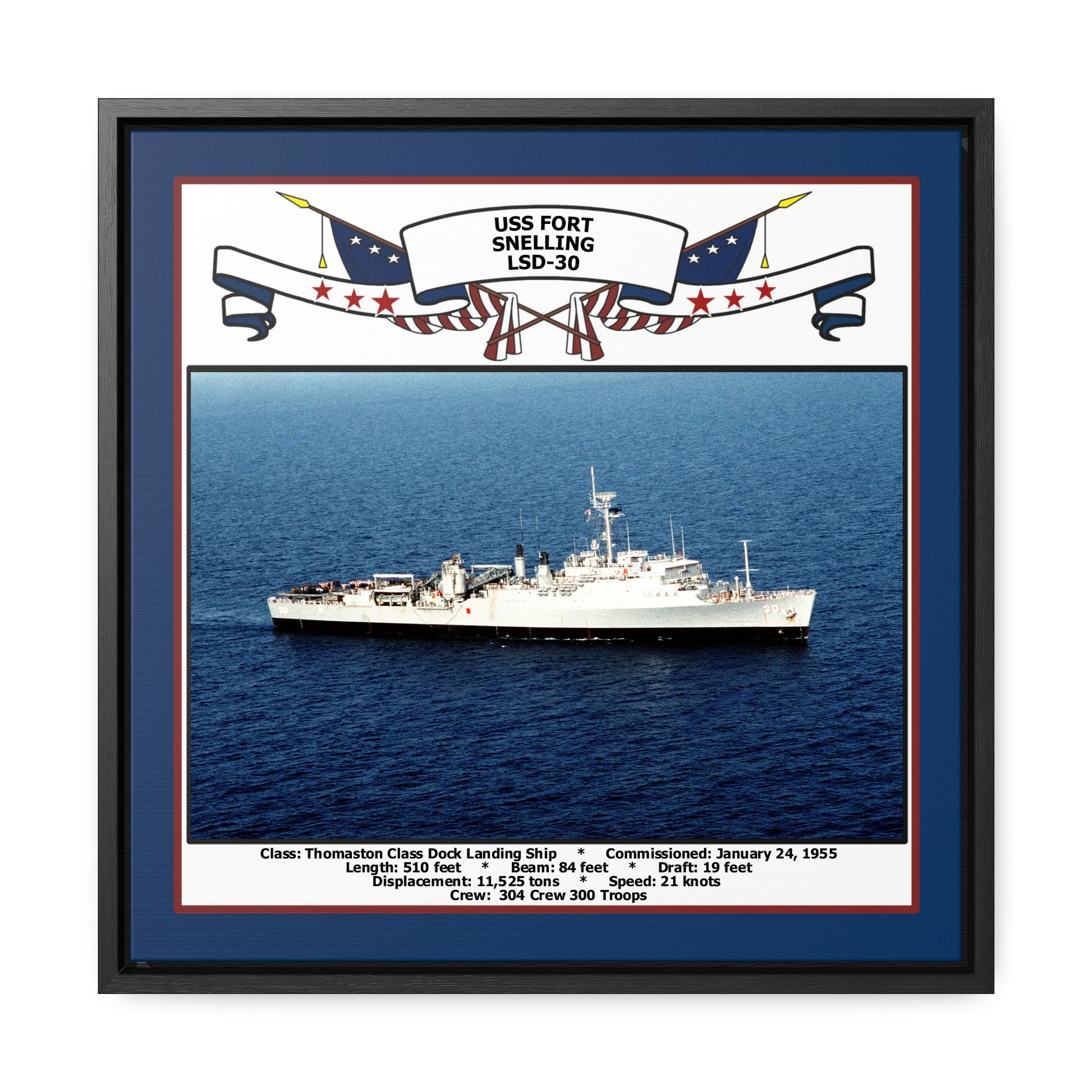 USS Fort Snelling LSD-30 Navy Floating Frame Photo Front View
