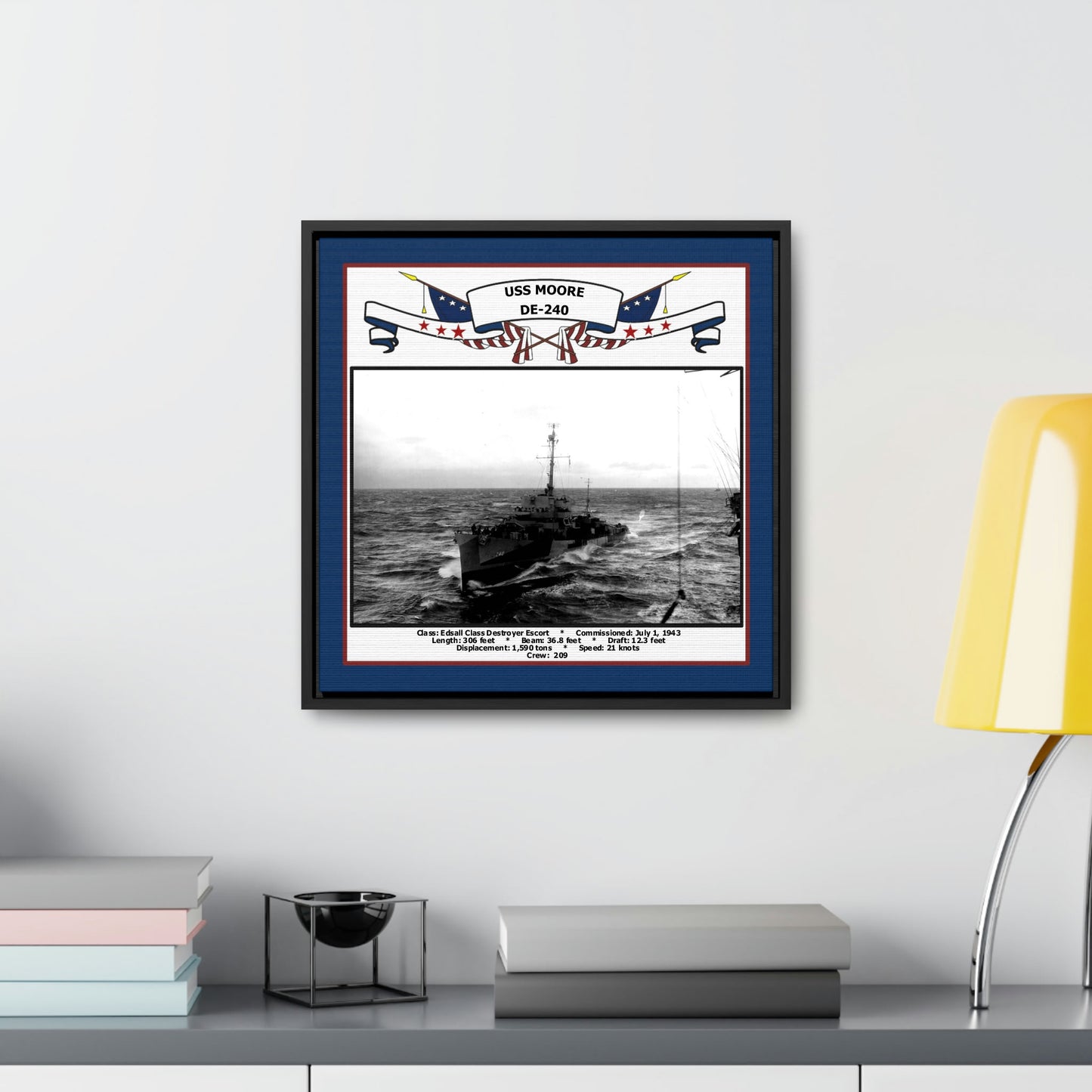 USS Moore DE-240 Navy Floating Frame Photo Desk View