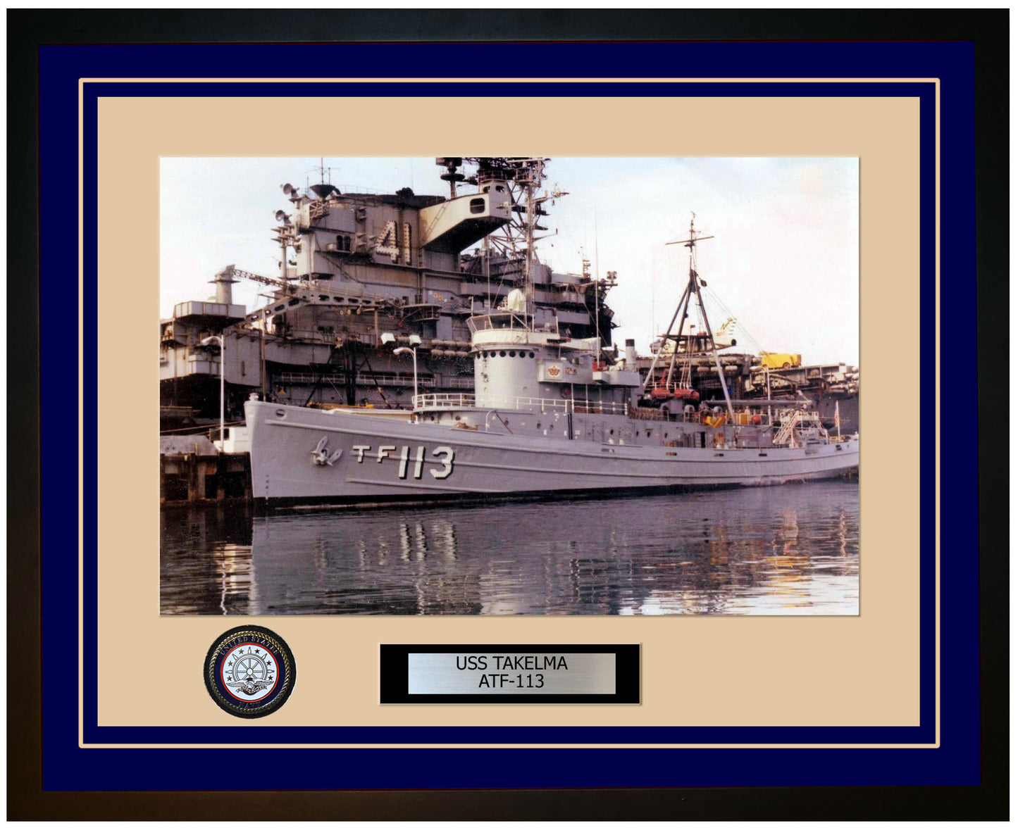 USS TAKELMA ATF-113 Framed Navy Ship Photo Blue