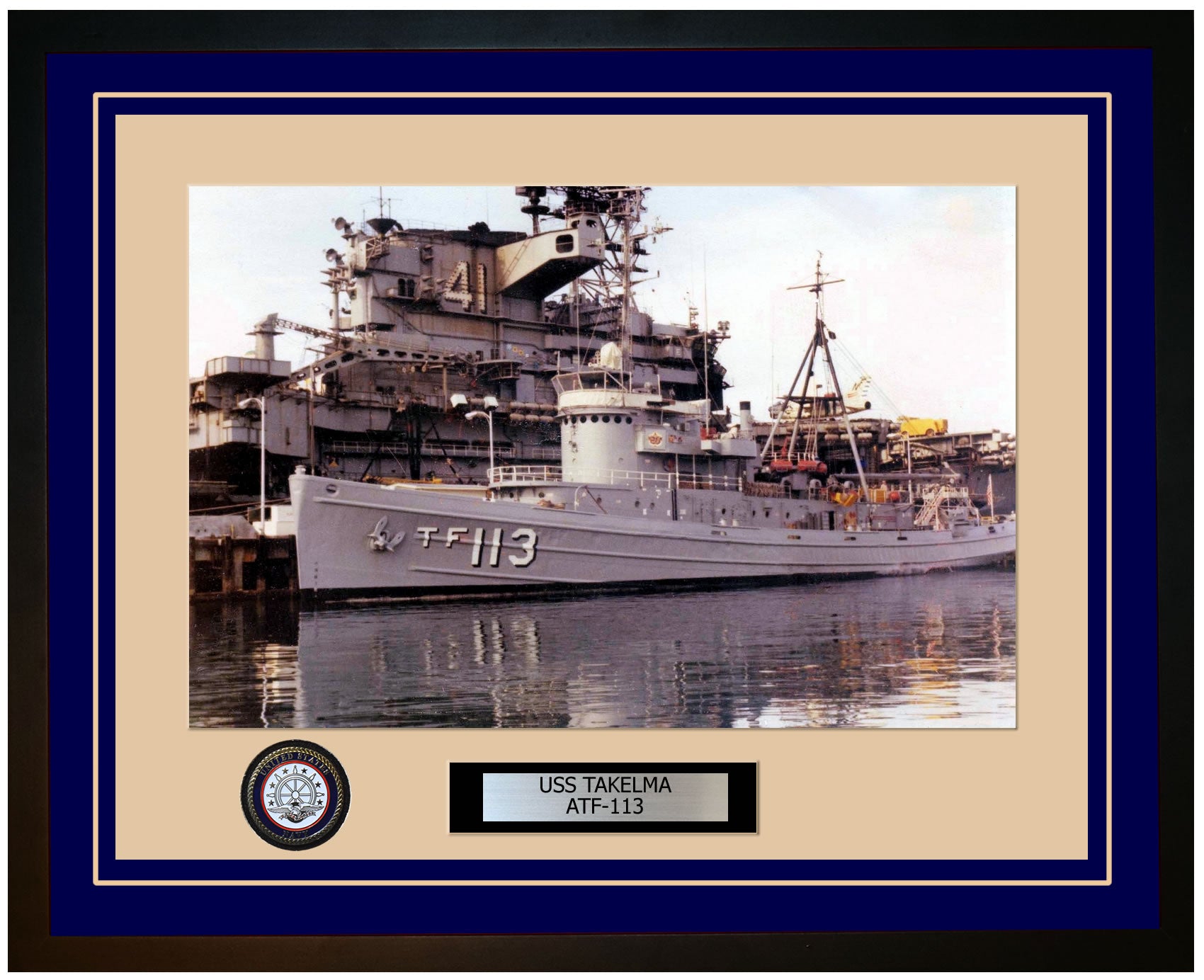 USS TAKELMA ATF-113 Framed Navy Ship Photo Blue