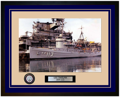 USS TAKELMA ATF-113 Framed Navy Ship Photo Blue