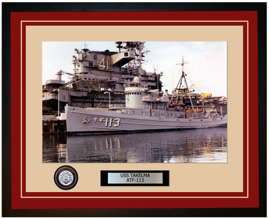 USS TAKELMA ATF-113 Framed Navy Ship Photo Burgundy