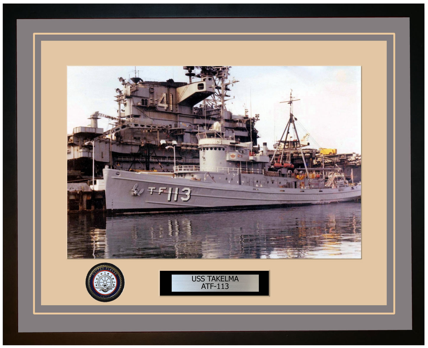 USS TAKELMA ATF-113 Framed Navy Ship Photo Grey