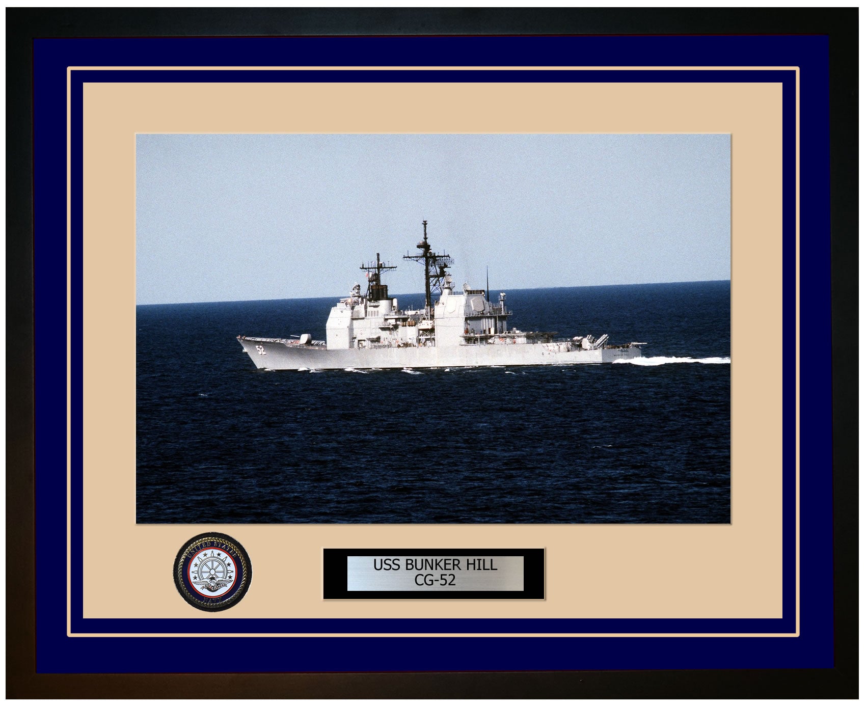 USS BUNKER HILL CG-52 Framed Navy Ship Photo Blue