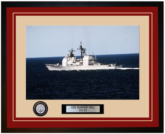 USS BUNKER HILL CG-52 Framed Navy Ship Photo Burgundy