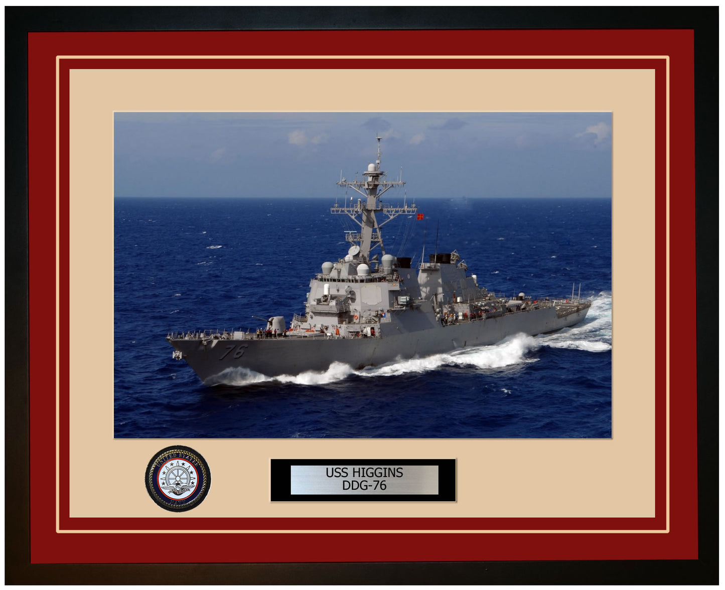 USS HIGGINS DDG-76 Framed Navy Ship Photo Burgundy