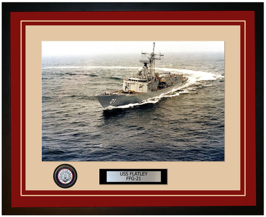 USS FLATLEY FFG-21 Framed Navy Ship Photo Burgundy