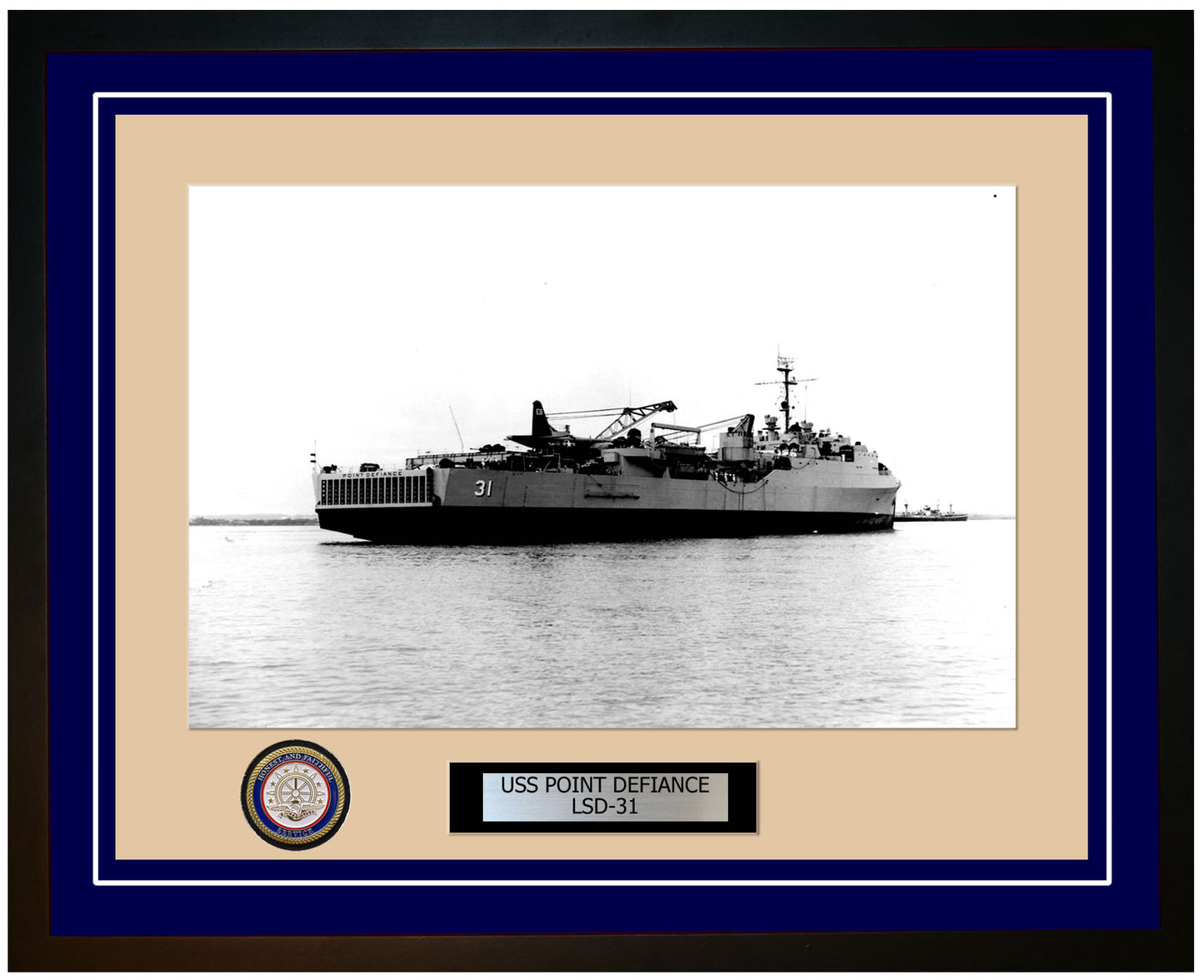 USS Point Defiance LSD-31 Framed Navy Ship Photo Blue