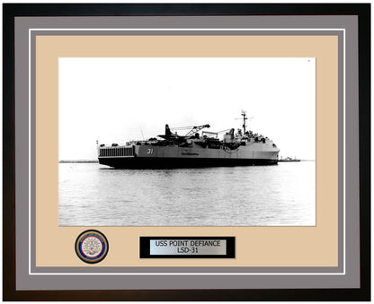 USS Point Defiance LSD-31 Framed Navy Ship Photo Grey
