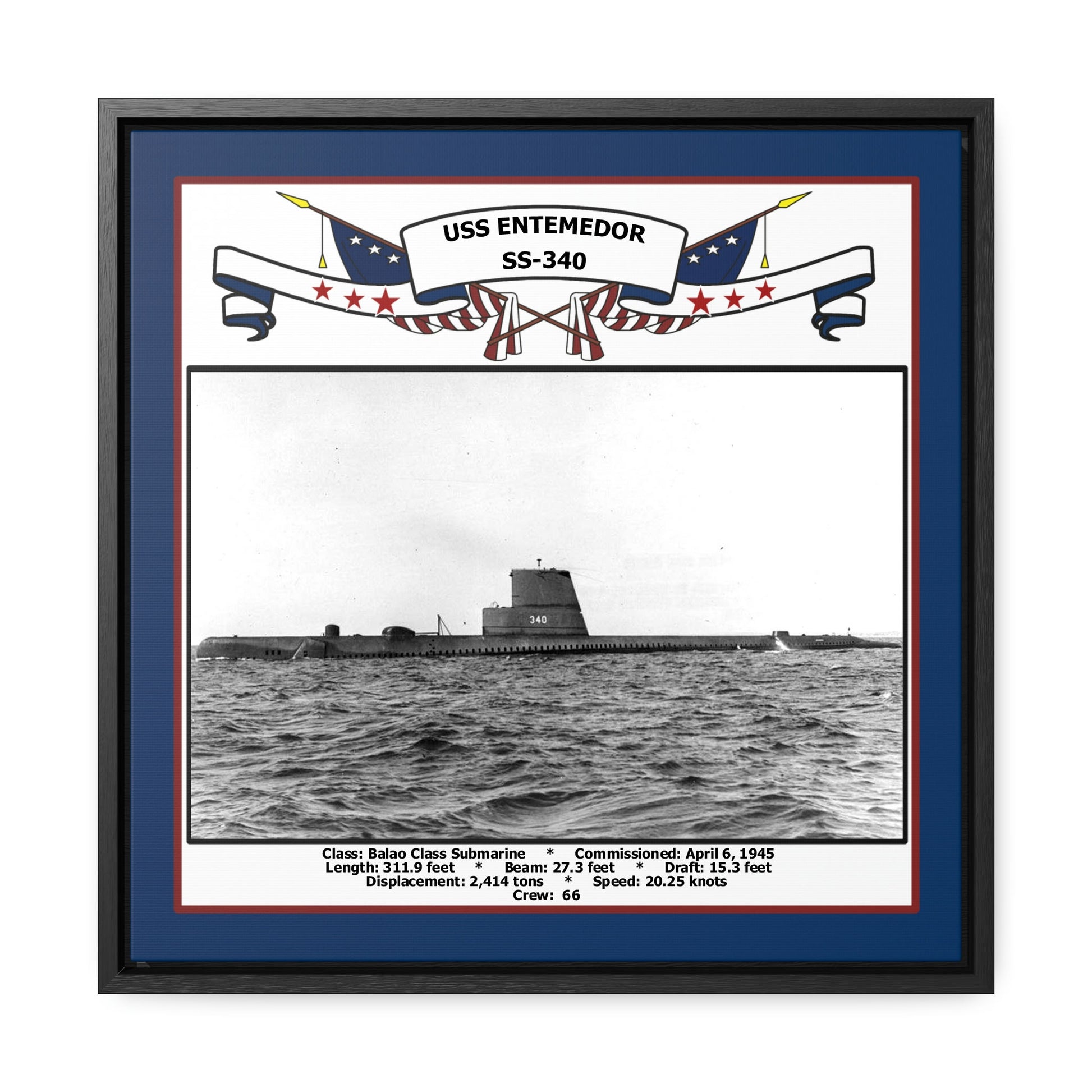 USS Entemedor SS-340 Navy Floating Frame Photo Front View