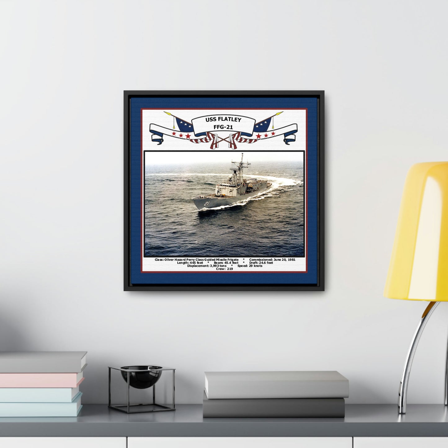USS Flatley FFG-21 Navy Floating Frame Photo Desk View