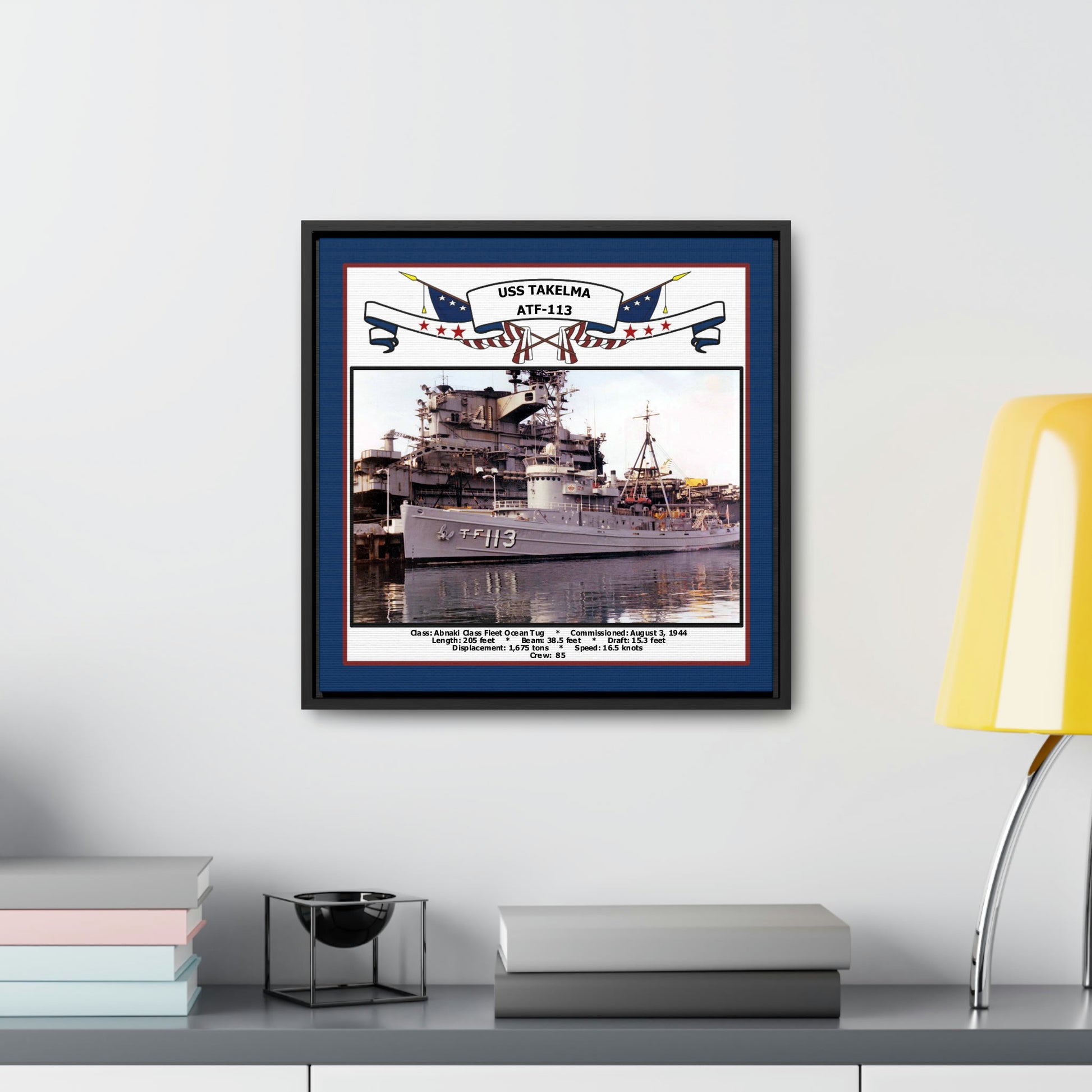 USS Takelma ATF-113 Navy Floating Frame Photo Desk View