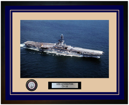 USS LEXINGTON CV-16 Framed Navy Ship Photo Blue